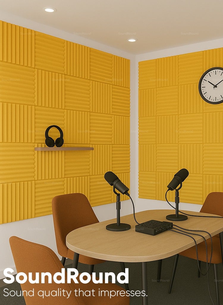 ساوند راوند ألواح الفوم الصوتي SoundRound مقاس 12×12×1 بوصة – عزل صوت احترافي بتصميم مضلع – للتحكم في الصدى ومعالجة السينما المنزلية – ألواح عالية الكثافة – 12 قطعة - لون اصفر - Image 3