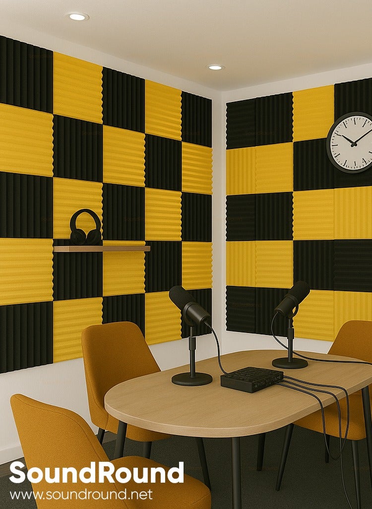 ساوند راوند ألواح الفوم الصوتي SoundRound مقاس 12×12×1 بوصة – عزل صوت احترافي بتصميم مضلع – للتحكم في الصدى ومعالجة السينما المنزلية – ألواح عالية الكثافة – 12 قطعة - لون اصفر - Image 4