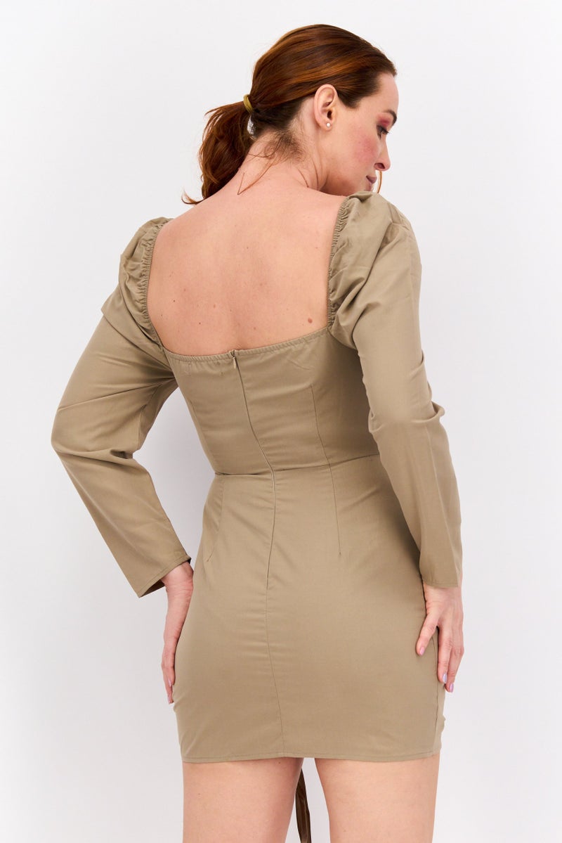 Missguided Women Petite Solid Mini Casual Dress, Khaki - Image 3