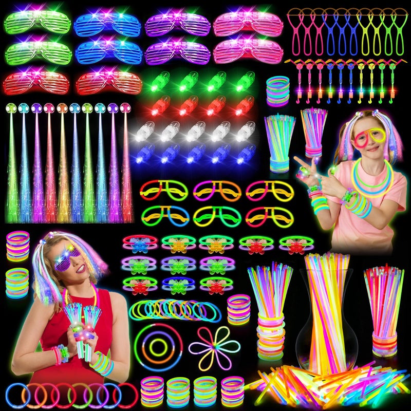 OLUPP Glow in the Dark Party Supplies 264 PCS Light Up Party Favors with LED GlassesGlow SticksFinger LightsLED Hair ClipsSlingshotGlasses MoldsButterfly Bracelet for BirthdayRavesNew Year - Image 3