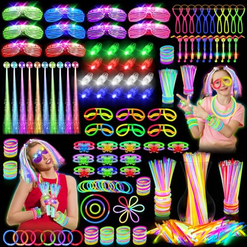 OLUPP Glow in the Dark Party Supplies 264 PCS Light Up Party Favors with LED GlassesGlow SticksFinger LightsLED Hair ClipsSlingshotGlasses MoldsButterfly Bracelet for BirthdayRavesNew Year - Image 1
