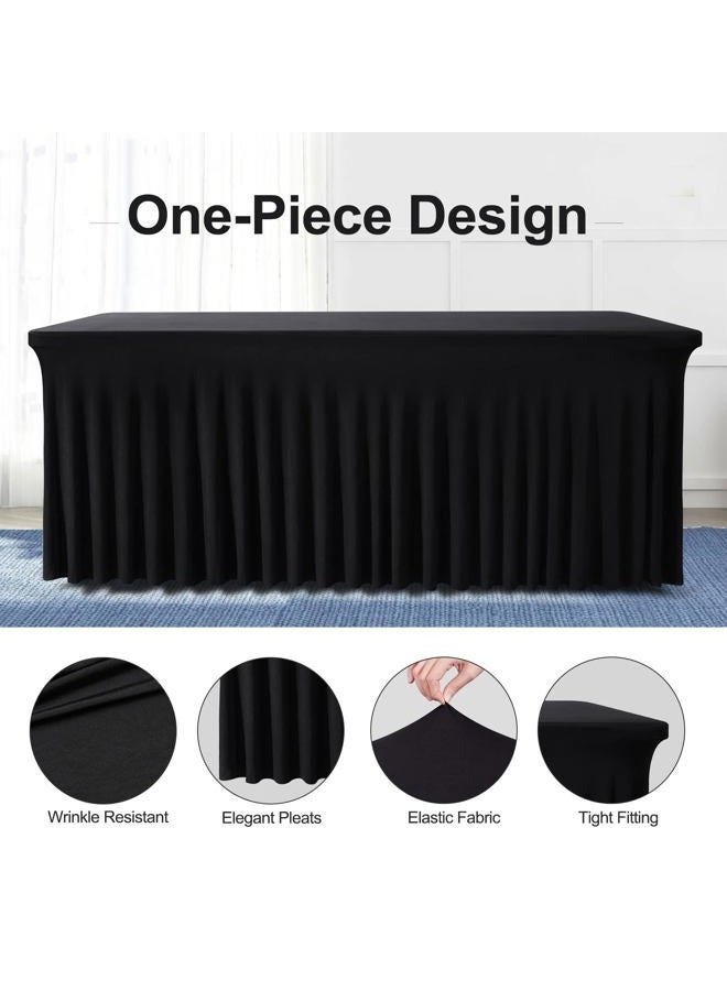 BDDC Table Skirts for Rectangle Tables 4ft - One-Piece Black Table Covers for 4 Foot Tables, Wrinkle Resistant Ruffles Elastic Table Cover and Table Skirt for Banquets, Weddings, Parties - Image 2