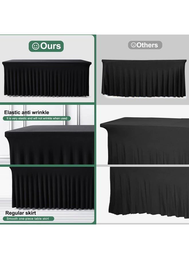 BDDC Table Skirts for Rectangle Tables 4ft - One-Piece Black Table Covers for 4 Foot Tables, Wrinkle Resistant Ruffles Elastic Table Cover and Table Skirt for Banquets, Weddings, Parties - Image 4