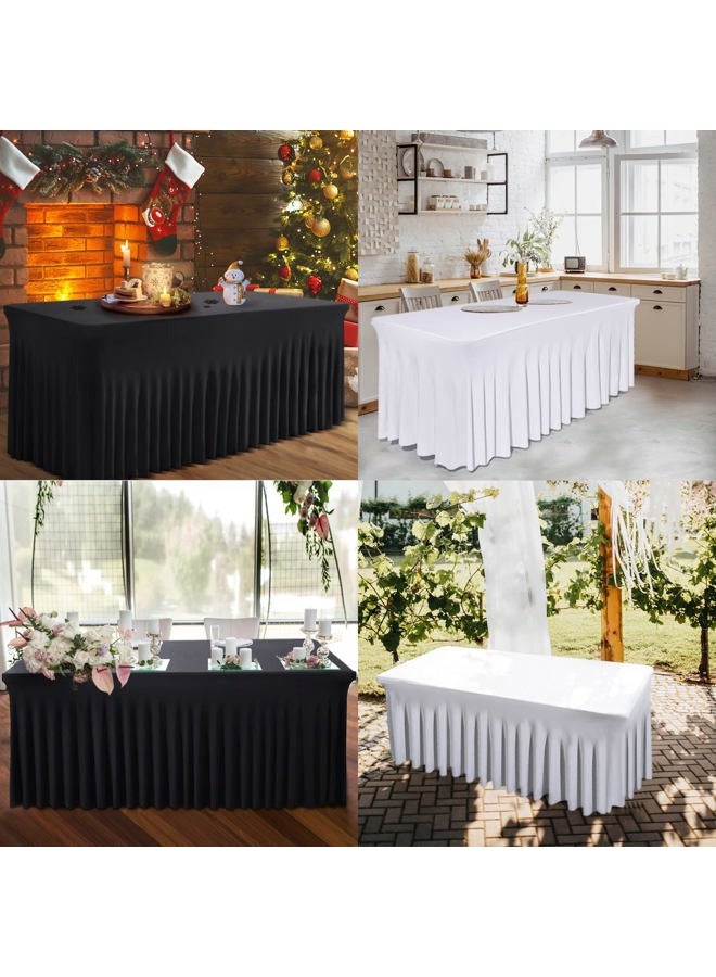 BDDC Table Skirts for Rectangle Tables 4ft - One-Piece Black Table Covers for 4 Foot Tables, Wrinkle Resistant Ruffles Elastic Table Cover and Table Skirt for Banquets, Weddings, Parties - Image 5