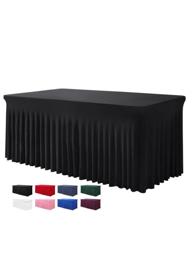 BDDC Table Skirts for Rectangle Tables 4ft - One-Piece Black Table Covers for 4 Foot Tables, Wrinkle Resistant Ruffles Elastic Table Cover and Table Skirt for Banquets, Weddings, Parties - Image 1