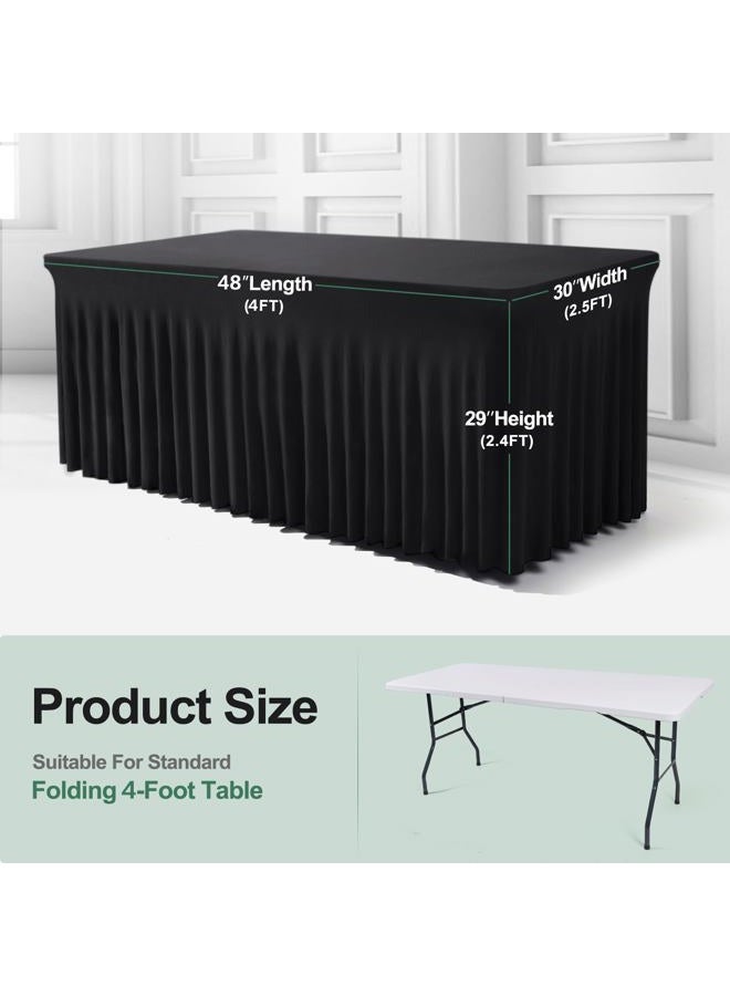 BDDC Table Skirts for Rectangle Tables 4ft - One-Piece Black Table Covers for 4 Foot Tables, Wrinkle Resistant Ruffles Elastic Table Cover and Table Skirt for Banquets, Weddings, Parties - Image 3