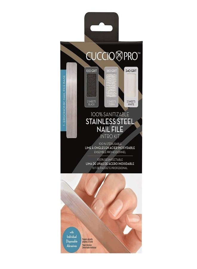 Cuccio Stainless Steel Nail File - Intro Kit (1 x Ergonomic Nail File) (6 x Sheets)