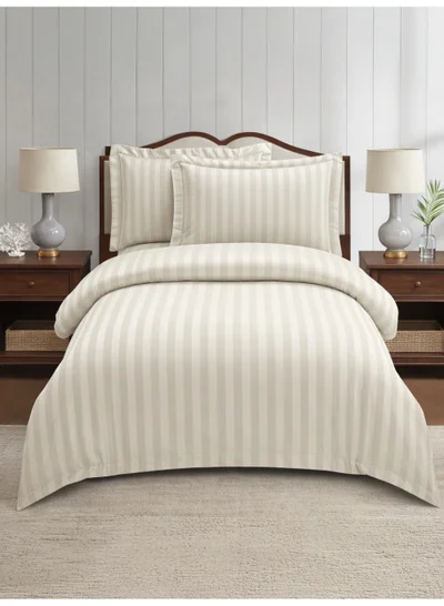 Donetella Hotel Striped Comforter Set, Fits 140x200 cm Size Bed, Removable Duvet Filler Included, 5-Pcs Single Size, 350 GSM Filling.