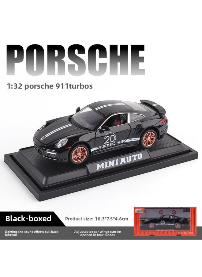Jianyuan Alloy Car Model 1:32 Warranty 911 Twin Turbo S Special Version Pull Back Toy Car Music Model Ornaments-Color:3231A Black Window Box  - Image 1