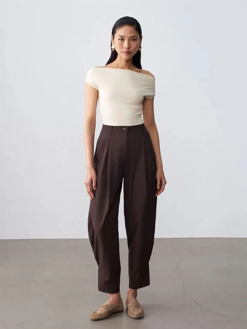 ديلفين DILVIN Women’s High-waist Wide-leg Poplin Trousers