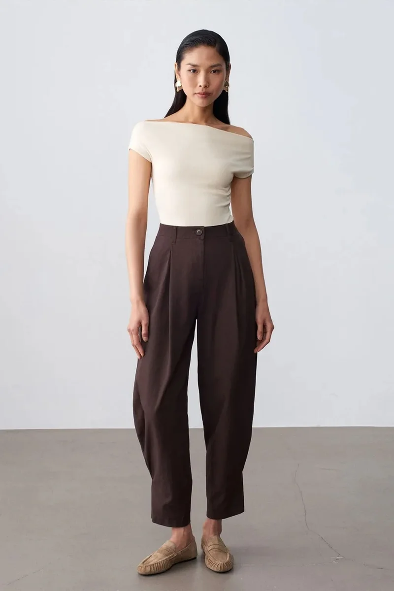 DILVIN Women’s High-waist Wide-leg Poplin Trousers