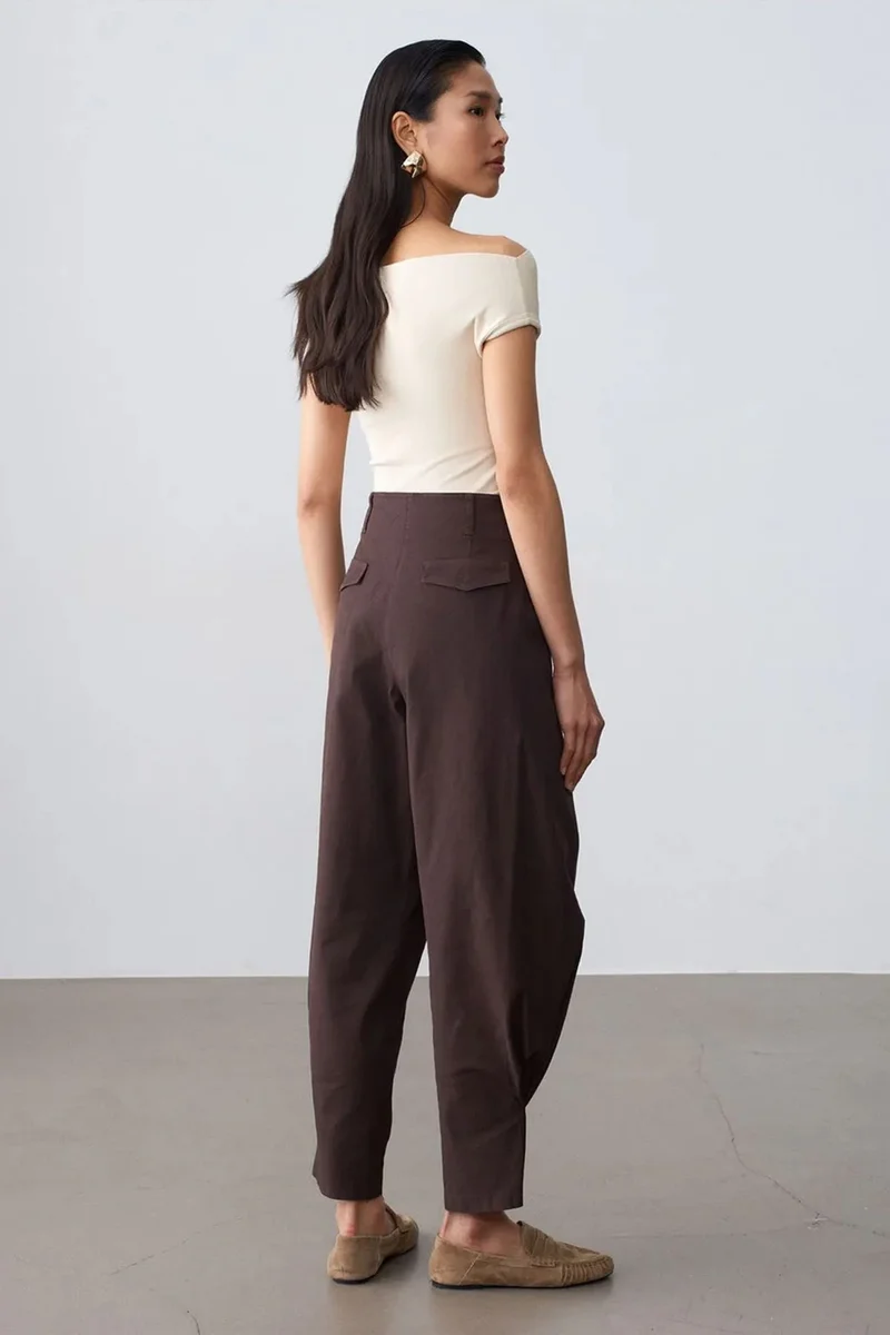 Dilvin Coffee Brown DILVIN Women’s High-waist Wide-leg Poplin Trousers for Women | Best Price UAE