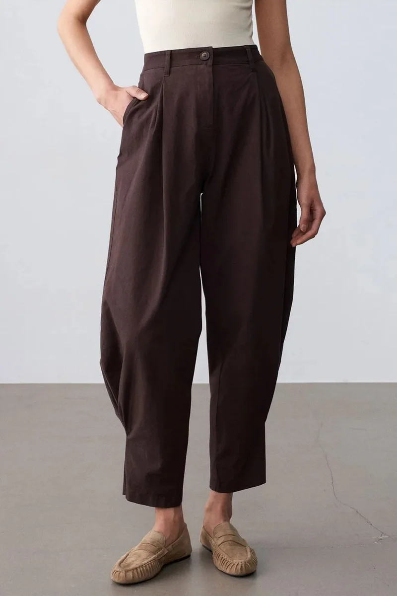 Dilvin Coffee Brown DILVIN Women’s High-waist Wide-leg Poplin Trousers for Women | Best Price UAE