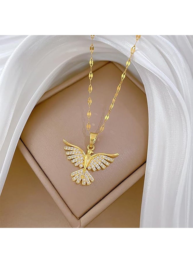 عقد قلادة طائر الفينيق من الفولاذ المقاوم للصدأ بأجنحة مفتوحة للنساء للاستخدام اليومي قطعة واحدة - Image 4