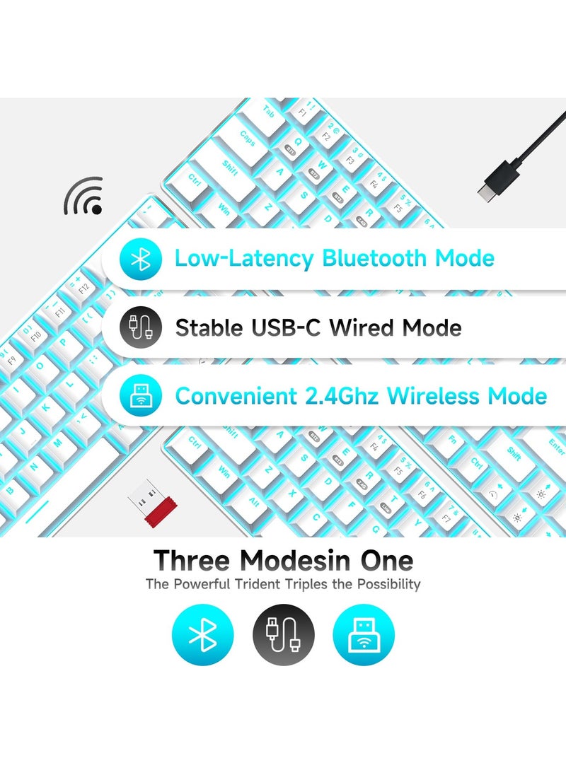 INFOSUN - INFOSUN 65% Wireless Mechanical Gaming Keyboard, Triple Mode BT5.0/2.4G/Type-C Blue LED Backlit Quick Response Waterproof 68 Keys Keyboard for Windows/MacOS/Android PC Gamers, Blue Switch/White - Image 1