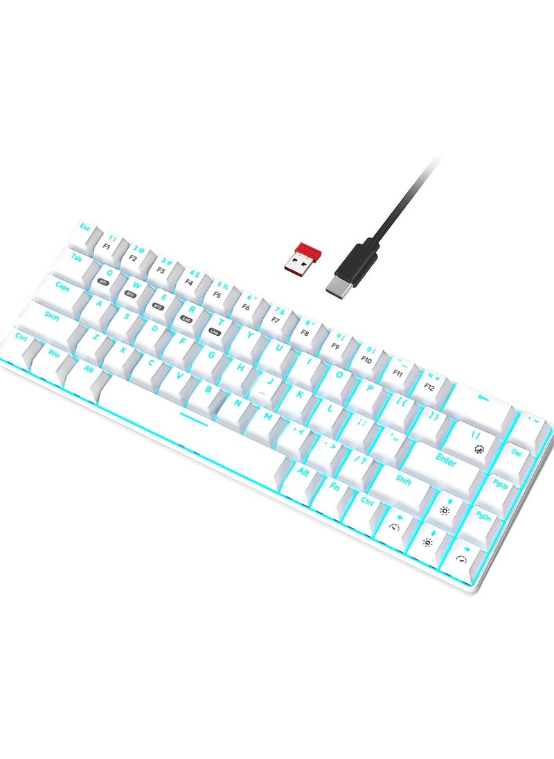 INFOSUN - INFOSUN 65% Wireless Mechanical Gaming Keyboard, Triple Mode BT5.0/2.4G/Type-C Blue LED Backlit Quick Response Waterproof 68 Keys Keyboard for Windows/MacOS/Android PC Gamers, Blue Switch/White - Image 1