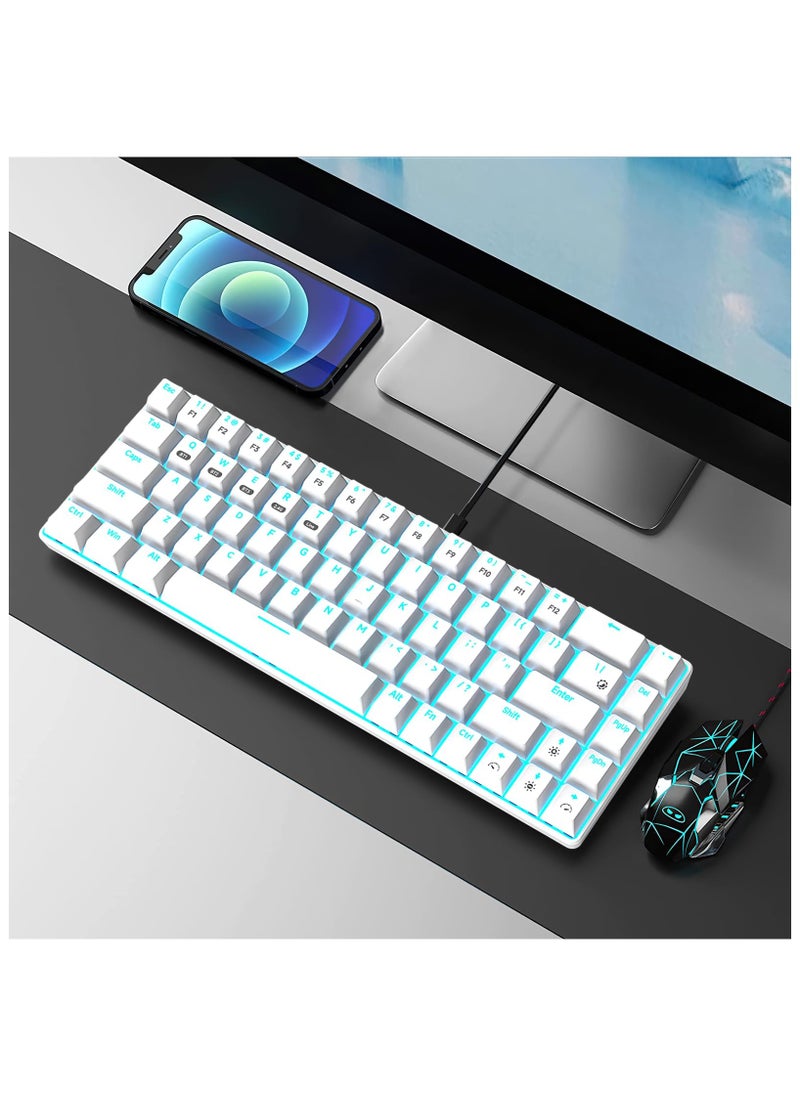 INFOSUN - INFOSUN 65% Wireless Mechanical Gaming Keyboard, Triple Mode BT5.0/2.4G/Type-C Blue LED Backlit Quick Response Waterproof 68 Keys Keyboard for Windows/MacOS/Android PC Gamers, Blue Switch/White - Image 1