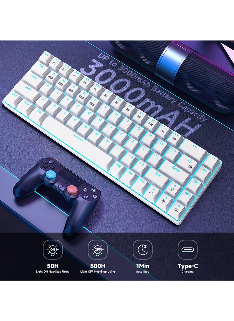 INFOSUN - INFOSUN 65% Wireless Mechanical Gaming Keyboard, Triple Mode BT5.0/2.4G/Type-C Blue LED Backlit Quick Response Waterproof 68 Keys Keyboard for Windows/MacOS/Android PC Gamers, Blue Switch/White - Image 1