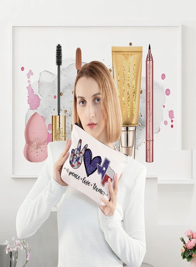 ليفلو حقيبة مستحضرات تجميل من LEVLO تحمل شعار ولاية تكساس، هدية مثالية للعلاقات عن بعد، حقيبة بسحاب تحمل شعار السلام والحب في تكساس، هدية مثالية للانتقال إلى مكان آخر (تكساس) - Image 2