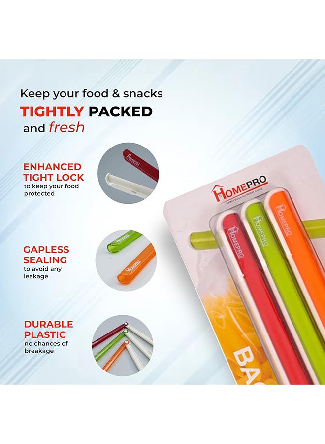 Home Pro 3 Pieces Colourful Bag Clips Food Bag Sealing Clips Bpa Free Air Tight Seal Grip Food Bags - Multicolour - Image 4