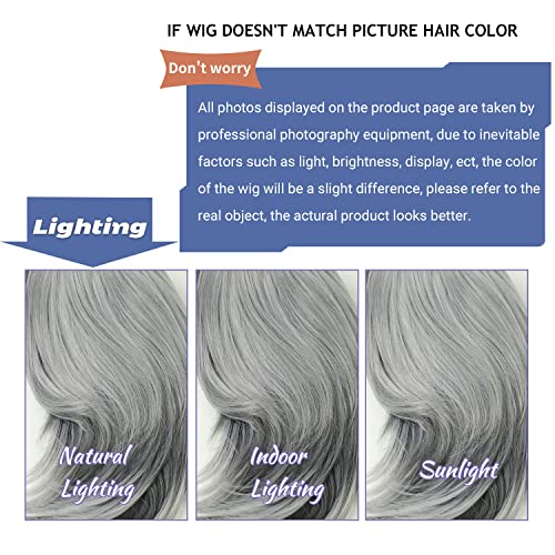 TISHINING Grey Wigs for White Women Medium Length Layered Silver Gray Wavy Wig with Bangs Natural Looking Heat Synthetic Side Part Salt and Pepper Wigs for Women - Image 4