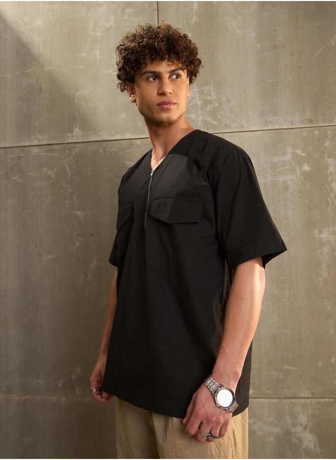 SASSAFRAS Sassafras Black Poplin Front Zipper Relax Fit Shirt  - Image 3
