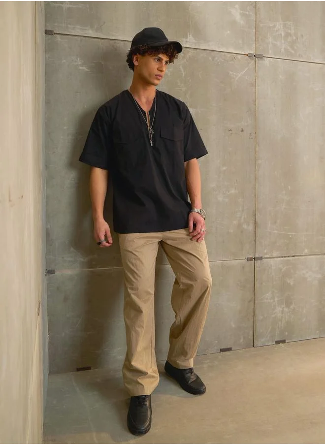 ساسافراس Sassafras Black Poplin Front Zipper Relax Fit Shirt