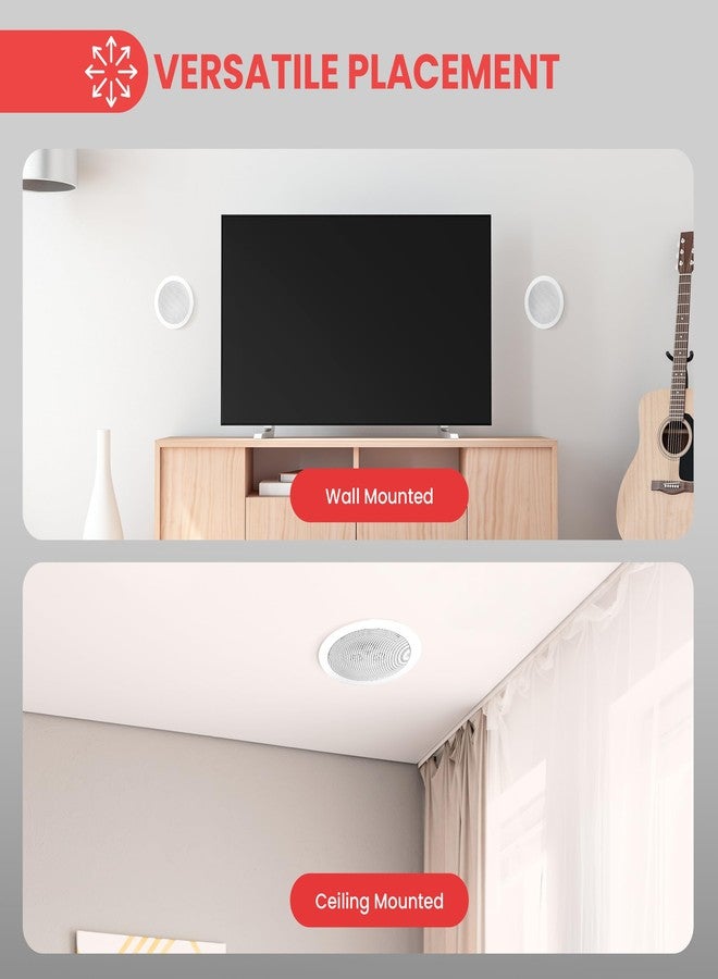 Pyle 5.25” Ceiling Wall Mount Speakers - 2-Way Weatherproof Full Range Woofer Speaker System Flush Design w/ 65Hz-22kHz Frequency Response 200 Watts Peak & Template for Easy Installation PWRC52 - Image 2