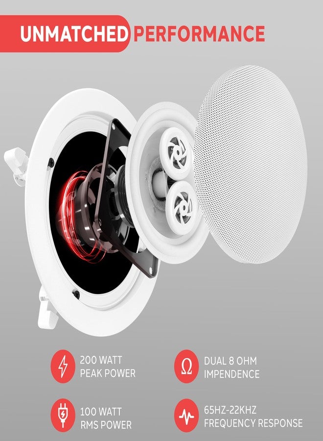 Pyle 5.25” Ceiling Wall Mount Speakers - 2-Way Weatherproof Full Range Woofer Speaker System Flush Design w/ 65Hz-22kHz Frequency Response 200 Watts Peak & Template for Easy Installation PWRC52 - Image 4