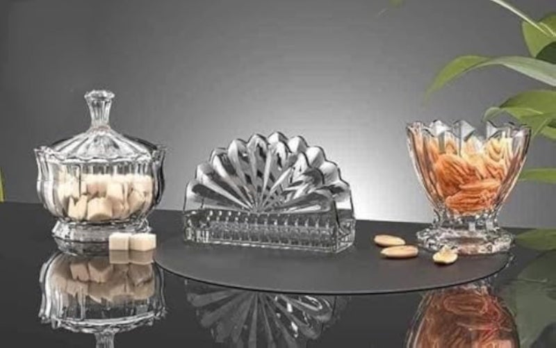 City Glass set consisting of a sugar bowl + a napkin holder + a full napkin holder cup, 3 pieces