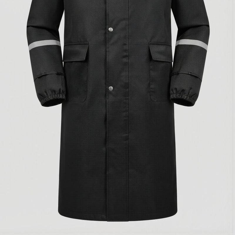 Long Rain Coat M Size Black Polyester Waterproof Rainwear Reflective Strip For Work - Image 5