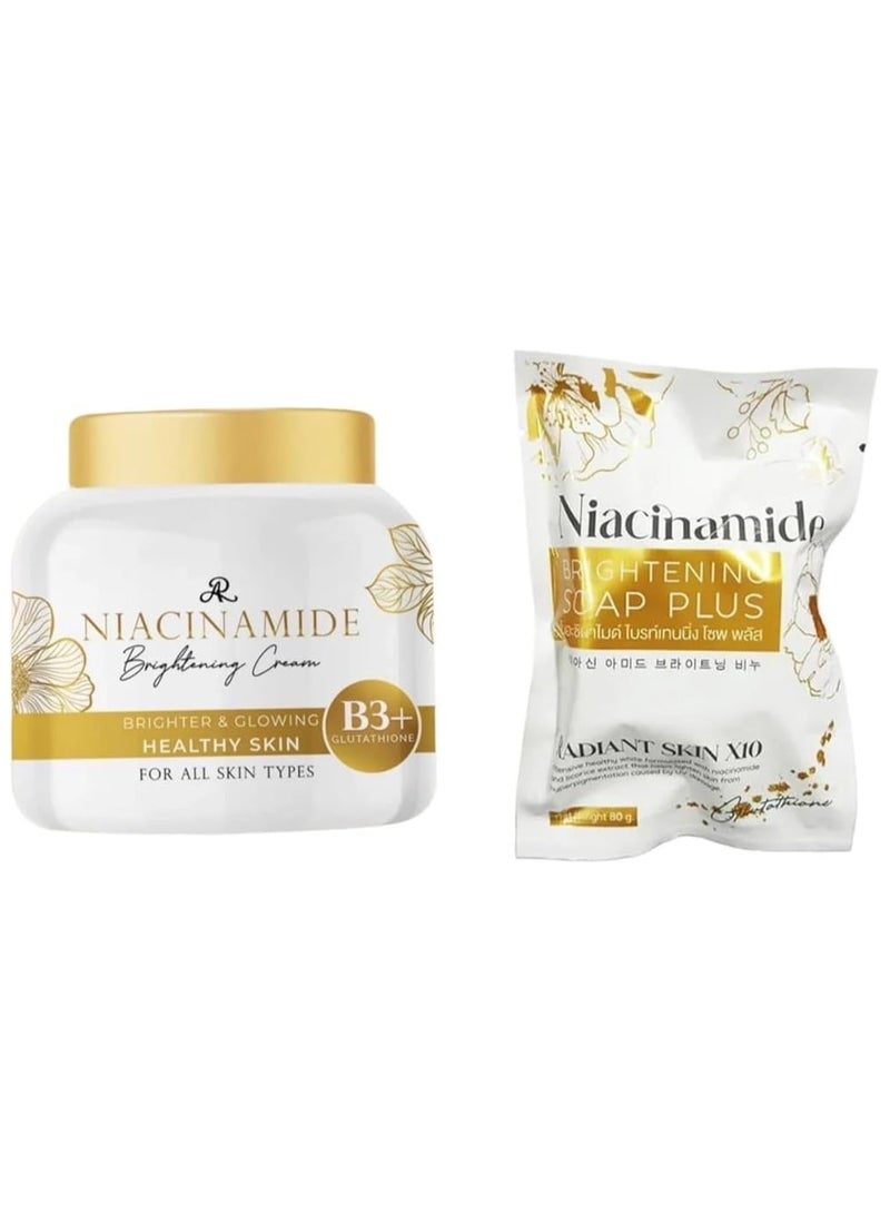 AR صابون AR NIACINAMIDE المشرق | كريم وجه وجسم مشرق فيتامين B3 + جلو glutathione 200 مل