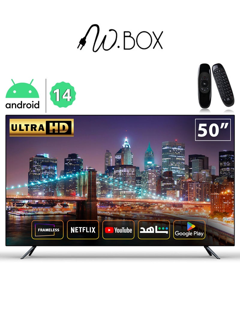 دبليو بوكس - شاشة سمارت - اندرويد 14 - 50 بوصة - UHD - مع حامل جداري WB50BF - Image 1