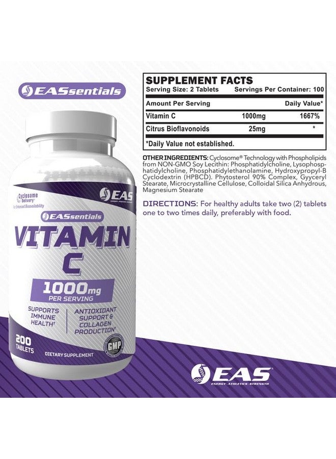 EAS Vitamin C 1000mg | Supports Immune Health & Collagen Production | High Potency Antioxidant Support | Better Absorption with Cyclosome Delivery | 200 Tablets - Image 2