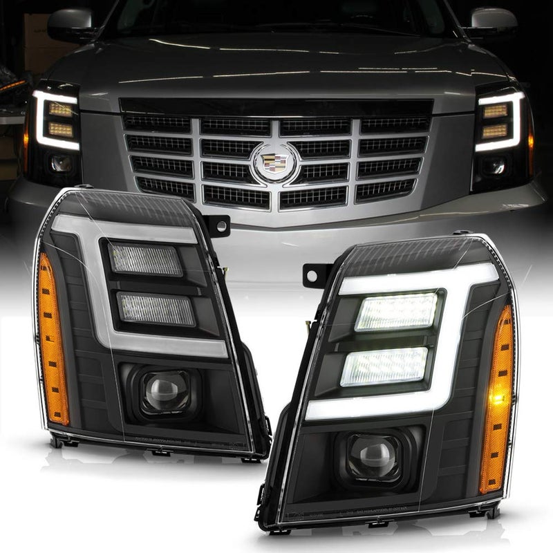 ACANII  For HIDXenon Model 20072014 Cadillac Escalade Black Housing LED Tube DRL Projector Headlights Headlamps Set