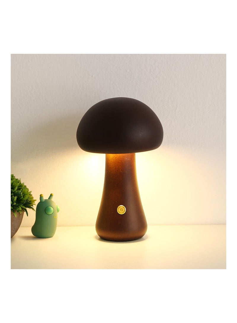 Captaintech Bedroom Mushroom Lamp with USB Charging, Walnut Dimmable Bedside Lamp Cordless Wooden Nightlight Mushroom Shaped Bedroom Lamp Wooden Nightlight Table Lamp Portable Bedside Lamp for Home Decor - Image 1