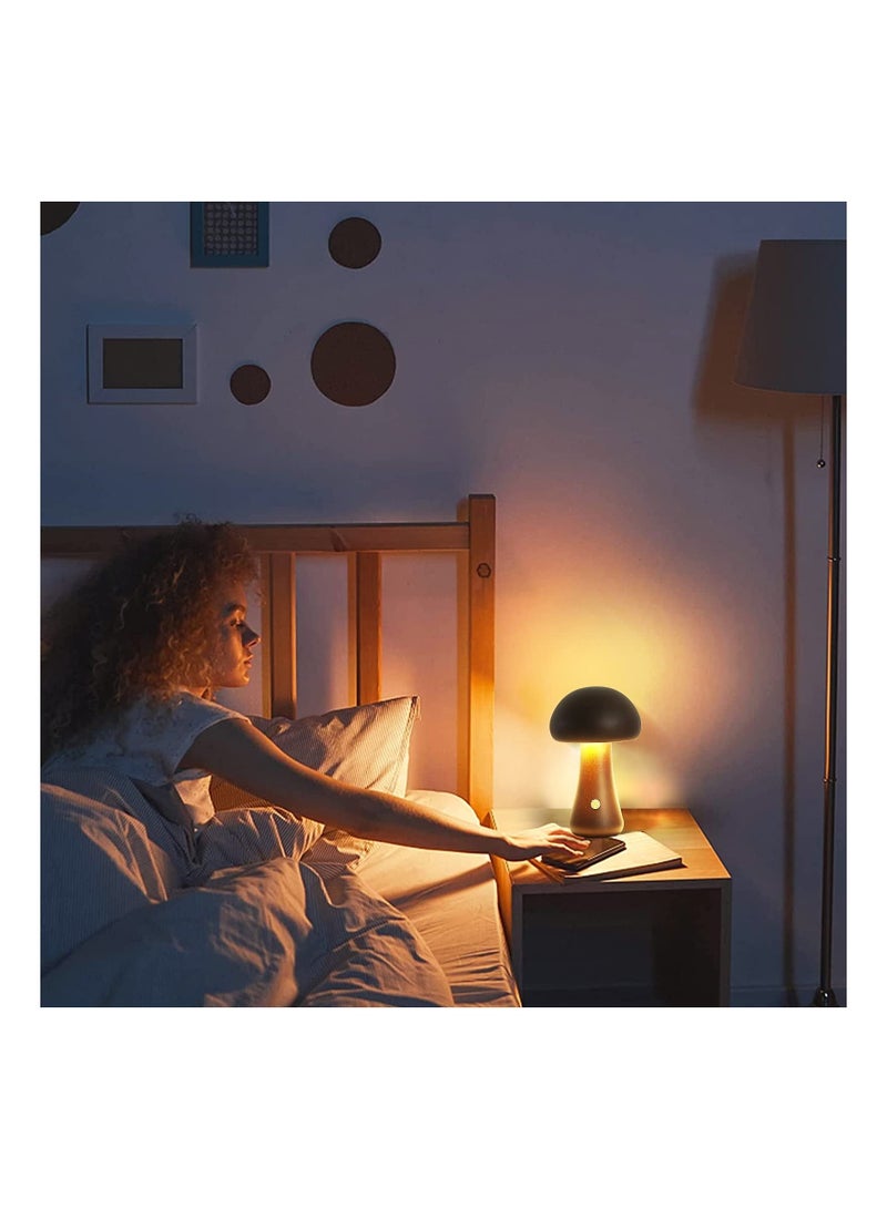 Captaintech Bedroom Mushroom Lamp with USB Charging, Walnut Dimmable Bedside Lamp Cordless Wooden Nightlight Mushroom Shaped Bedroom Lamp Wooden Nightlight Table Lamp Portable Bedside Lamp for Home Decor - Image 4
