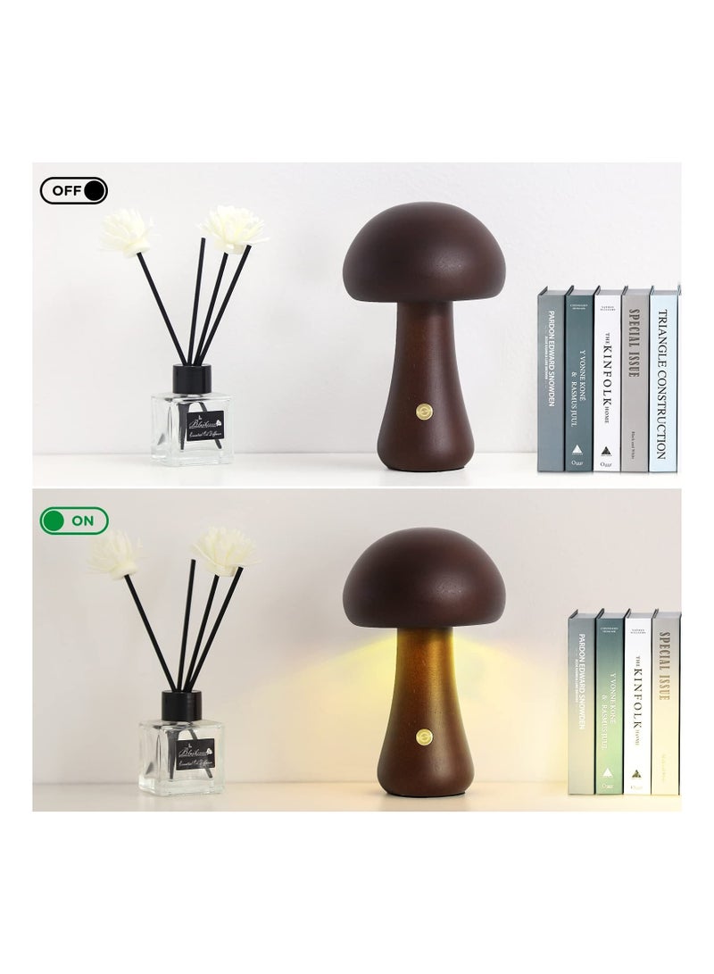 Captaintech Bedroom Mushroom Lamp with USB Charging, Walnut Dimmable Bedside Lamp Cordless Wooden Nightlight Mushroom Shaped Bedroom Lamp Wooden Nightlight Table Lamp Portable Bedside Lamp for Home Decor - Image 5