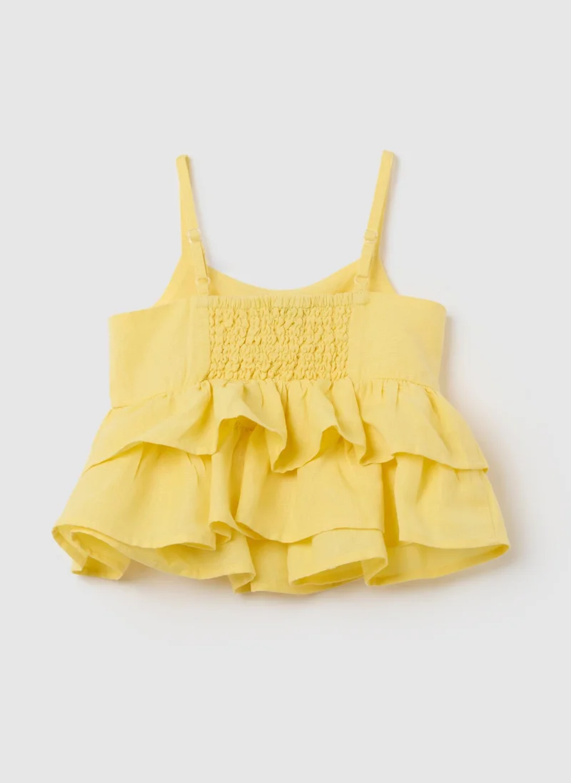 Ovs Ovs Girls' Top In Yellow Cotton And Linen, Loose Fit
