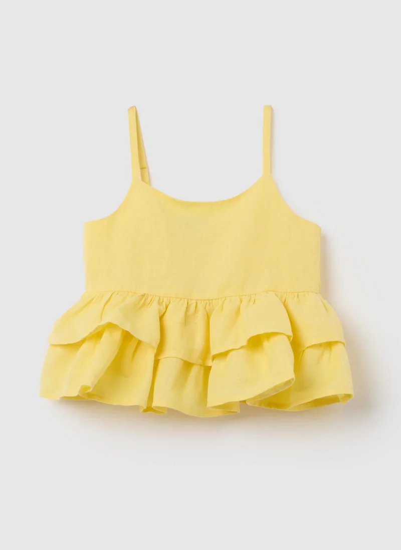 Ovs Ovs Girls' Top In Yellow Cotton And Linen, Loose Fit