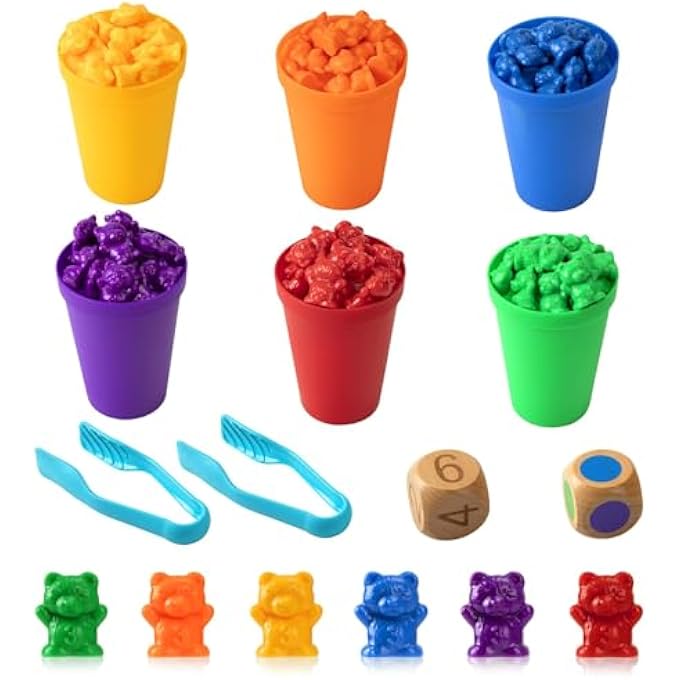MONTESSORI CHILDREN'S TOY, 71 PIECES BEARS COUNTING COLOUR RECOGNITION SORTING GAME MATH EDUCATIONAL TOY WITH MATCHING CUPS AND TWEEZERS FOR GIRLS BOYS FROM 3 4 5 YEARS - Image 2