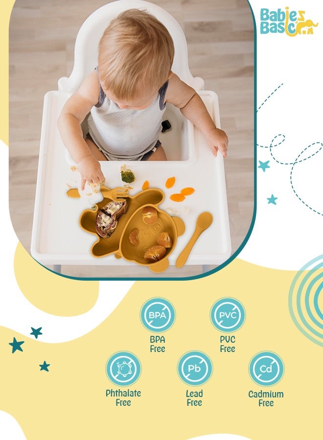 بابيز_بيسك مجموعة تغذية، 3 قطع، مجموعة سيليكون للتغذية الذاتية، سهلة الامساك، طبق سيليكون بوظيفة الشفط مع ملعقة وشوكة سيليكون. - Image 3