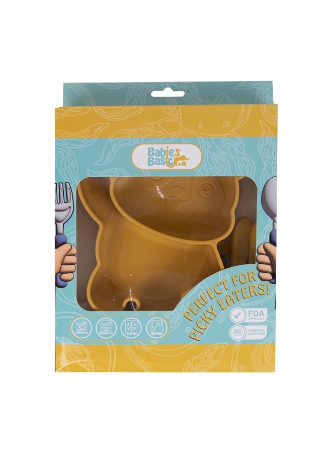 بابيز_بيسك مجموعة تغذية، 3 قطع، مجموعة سيليكون للتغذية الذاتية، سهلة الامساك، طبق سيليكون بوظيفة الشفط مع ملعقة وشوكة سيليكون. - Image 5