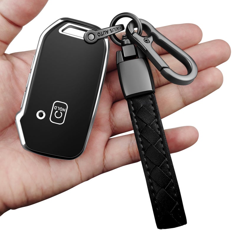 Sindeda for Kia Key Fob Cover,with Leather Keychain Protector Compatible with Cerato Ceed Forte NIRO Sorento Seltos Sportage Soul Telluride Remote/Smart Key,Key Fob Shell (Silver)