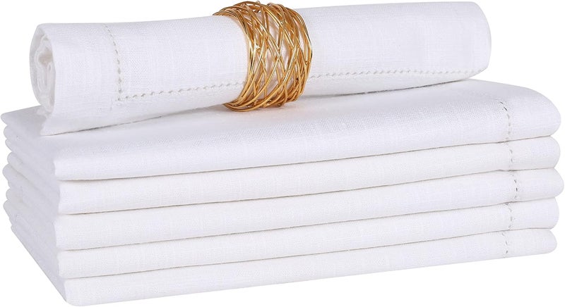 Light & Pro Lightnpro White Hemstitched Cotton Napkins Set of 6 – 18x18 Inch Dinner Cloth Napkins, Soft & Washable, Elegant Table Napkins for Dining, Wedding, Special Occasions & Everyday Use - Image 1