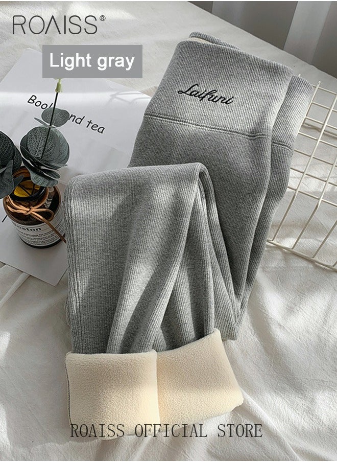 roaiss - 2-Piece Women Winter Warm Thick Trousers Fleece Lined Thermal Stretchy Leggings Winter High Waist Thick Warm Cashmere Lamb Fleece Pants Fluffy Slim Tights Stylish Women Yoga Leggings - Image 1