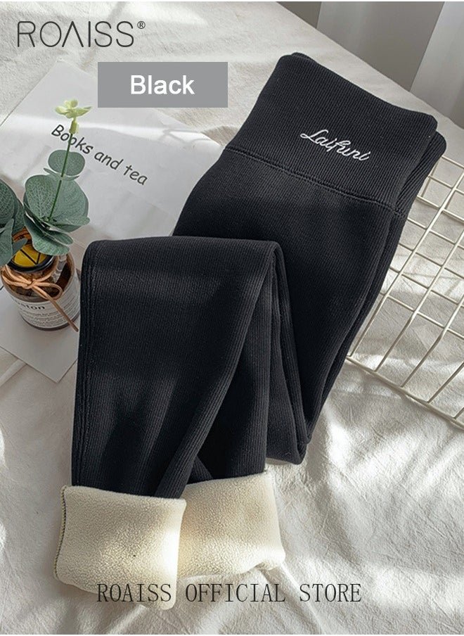 roaiss - 2-Piece Women Winter Warm Thick Trousers Fleece Lined Thermal Stretchy Leggings Winter High Waist Thick Warm Cashmere Lamb Fleece Pants Fluffy Slim Tights Stylish Women Yoga Leggings - Image 1