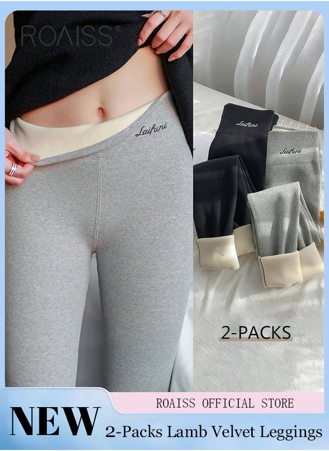 roaiss - 2-Piece Women Winter Warm Thick Trousers Fleece Lined Thermal Stretchy Leggings Winter High Waist Thick Warm Cashmere Lamb Fleece Pants Fluffy Slim Tights Stylish Women Yoga Leggings - Image 1