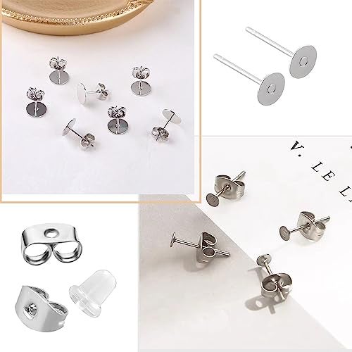 Waybas 1200 PCS 5MM Hypoallergenic Stainless Steel Earrings Posts Flat Pad Blank Earring Pin Studs with Butterfly Earring Backs and Silicone Bullet Earring Backs for Jewelry Making Findings - Image 3