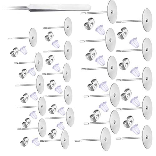 Waybas 1200 PCS 5MM Hypoallergenic Stainless Steel Earrings Posts Flat Pad Blank Earring Pin Studs with Butterfly Earring Backs and Silicone Bullet Earring Backs for Jewelry Making Findings - Image 1